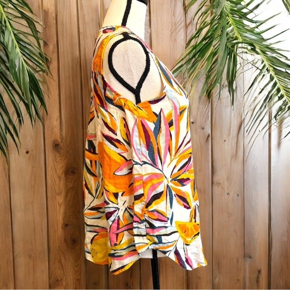 C&C CALIFORNIA 100% Linen Tropical Lemon Print Sleeveless Tunic Top - Medium - Picture 4 of 11
